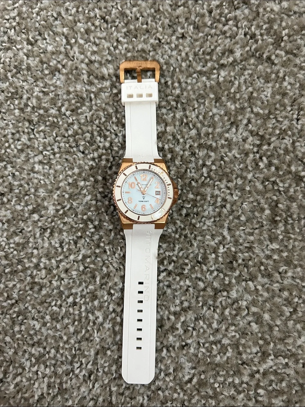 Italina Rose Gold and White Silicone Sport Watch